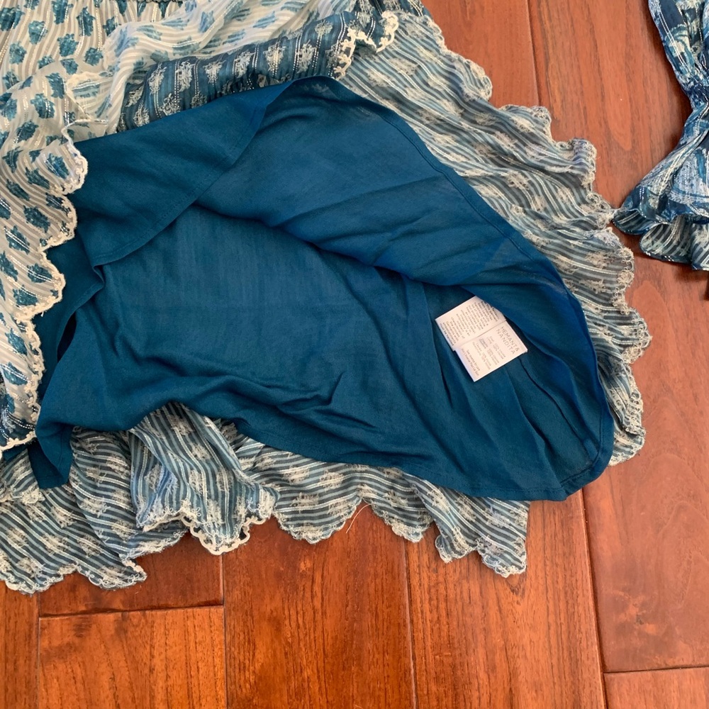 Hemant & Nandita  Dress Size L Kaiyo Long Sleeve Blue Silver Metallic Wrap Mini - Picture 10 of 15